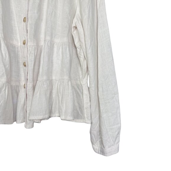 Ricki’s White Linen Blend Button Front Peplum Blouse NWT Size L - Picture 4 of 8